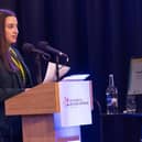 Speaking at the NMD Policing and Community Safety Partnership (PCSP) Youth Safety & Wellbeing Conference is Grace Grimley from The Crisis Café, Newry Youth Leadership Team.