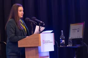 Speaking at the NMD Policing and Community Safety Partnership (PCSP) Youth Safety & Wellbeing Conference is Grace Grimley from The Crisis Café, Newry Youth Leadership Team.