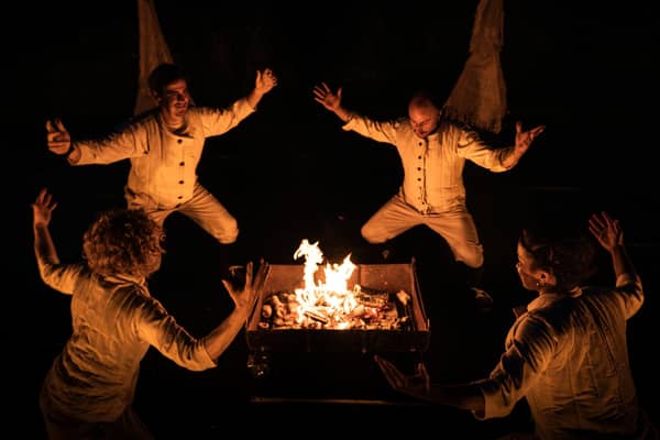 Acrobats from circus company, Nikki & JD and Lost Dog, who will perform at the outdoor fire show, ‘Fireside Stories’ this March in Newry, Downpatrick and Newcastle.