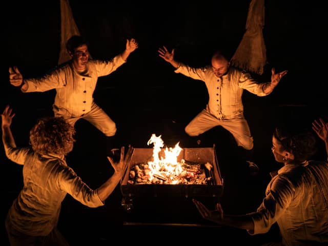 Acrobats from circus company, Nikki & JD and Lost Dog, who will perform at the outdoor fire show, ‘Fireside Stories’ this March in Newry, Downpatrick and Newcastle.