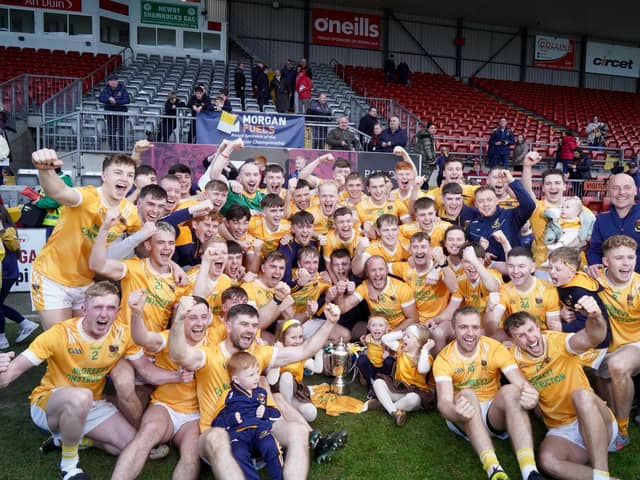 Clonduff celebrate winning the 2026 Down Senior Football Championship Final. Pic: Down GAA
