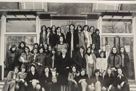 Sister Perpetua with the students and staff who travelled to Stratford-upon-Avon in the 1970s.