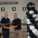 Cutting the ribbon at Wood Innovations, Dan McCreanor and Philip Martin. INNR2856