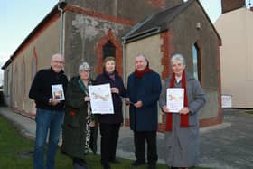 Bessbrook Development Company is once again hosting their annual Carols Together with the local churches and schools coming together. Bessbrook Methodist Church will be hosting the event this year and it will be held in Bessbrook Town Hall on Sunday 10th December commencing at 3.00pm in aid of KBRT The Kevin Bell Repatriation Trust. L-R Jack McNally, Gladys Thompson, Kathy Whiteside, Richard Black Chairman Bessbrook Development Company and Kathleen Moore Treasurer. INNR5002

