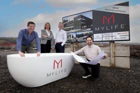 Pictured from (L-R) at the new site, set to open in Summer 2026, are Ronan Kelly, Managing Director of Kelly Brothers LLP; Grainne Fearon, Managing Director of MyLife; Colin Dalton, Director of CD Architects; and Andrew O’Brien, Founder of MyLife. Picture by  Kelvin Boyes  / PressEye