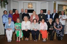 Long Service Recognition Awards were presented to staff from Newry, Mourne and Down Council with 40 and 40 plus years service front row l-r Edna Teggarty, Linda Cunningham, Nuala Mooney, Brenda Sloan, Ciara Lowe, Christine McCormick, Deirdre Hanna, back row l-r Directors Sinead Murphy, Josephine Kelly and Andy Patterson, Thomas McElroy, Marie Ward CEO, Council Chairperson Councillor Pete Byrne, Paul Stratton, Director Conor Mallon and Cathal McKibbin.
