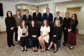 Front Row: Sinead Sinclair (Operations Associate Director), Una O’Neill (Finance Associate Director), Colleen Ward (Operations Associate Director), Laura Lynn (Operations Associate Director). Back Row: Karen McKee  (Risk and Compliance Associate Director), Amy Bradford (Operations Associate Director), Karl O’Hagan (Legal Services Associate Director), Paul O’Brien (Operations Associate Director), Steven Gilliland (Legal Services Associate Director), Cieran Marshall (Legal Technology Associate Director), Ciara Mackin (Operations Associate Director), Amy Goss (Finance Associate Director). Omitted from photo: Lorraine Murphy (Risk and Compliance Associate Director)