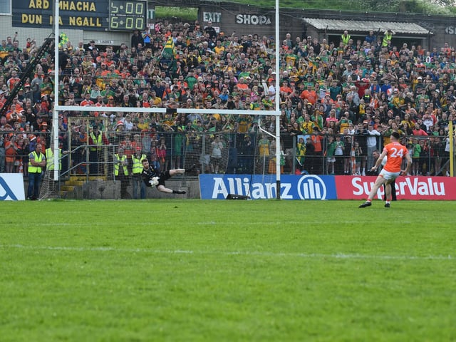 There is more penalty shootout heartbreak for Armagh, as they lose the Ulster final on spot-kicks for the second straight year, falling to Donegal.