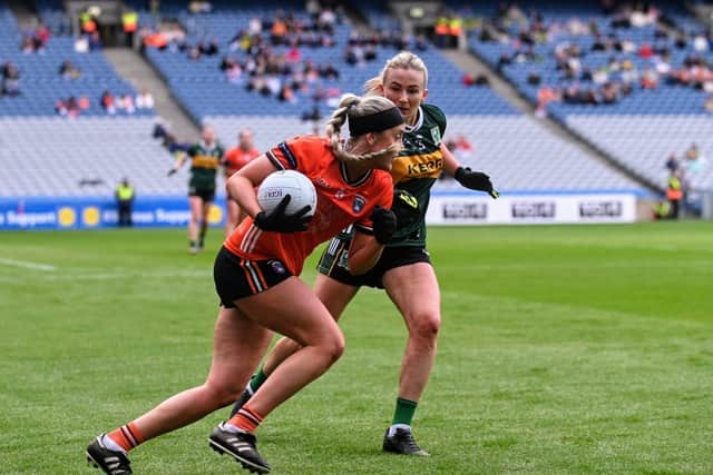 Action from the Lidl LGFA NFL Division 1 final. Pic: Brendan Monaghan
