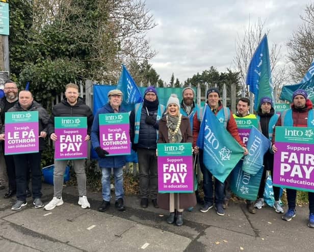 Sinn Féin representatives with striking teachers.