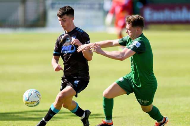 Newry's Donal Scullion in action against Dundela. Pic: Brendan Monaghan