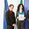 Juno Cotter receiving her Rotary Youth Leadership Development Competition award from Fionnuala Croker, Acting Head of Office,  the European Parliament Office in Dublin and Seamus Parle, District Governor of Rotary Ireland,  at an event at Europe House in Dublin recently. [Photo: Stephen McCracken Photography]