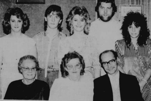 Mr Ted Clarke and his wife Monica of Barcroft Park photographed with some of their family and guests at their 30th wedding anniversary party in Gatsby's.