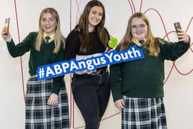 The ABP Angus Youth Challenge Finalists representing St Joseph’s High School Crossmaglen – Michaela McGuinness and Casey-Jane Creegan with Victoria Quinn, Presenter Downtown Country /Cool FM
