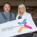 NMD Chairperson, Councillor Pete Byrne and Alison Lowry, Head of Employer Services, Department for Communities and the Chair of the Cross Border Partnership for Employment Services (CBPES), are pictured at the launch of Newry, Mourne and Down Labour Market Partnership Job fair, which will take place in the Canal Court in Newry on Thursday 19 June 2025 from 10am to 1pm.