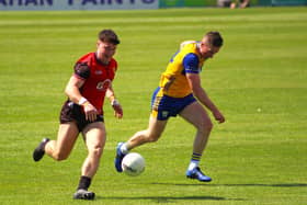 Daniel Guinness goes on the attack for Down against Clare on Sunday. Pic: Official Down GAA Supporters Club