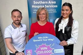 James McCaffrey and Emma McGivern from Southern Area Hospice with Diana Johnston from AIB at the launch of WIN 10K - Spend it your way.