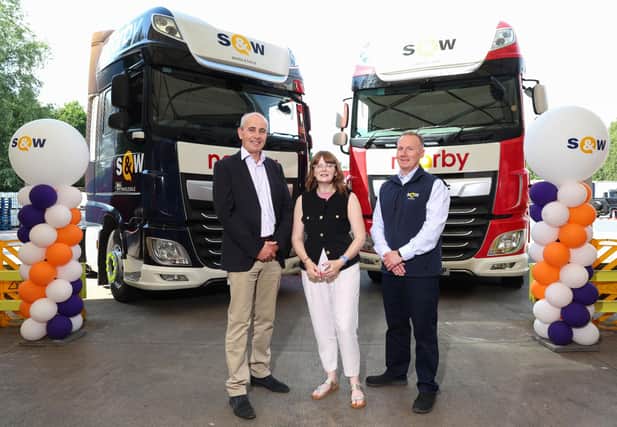 A celebration event to mark Employee Ownership Day was held at S&W Wholesale in Newry. Pictured are Anthony McVeigh, CEO S&W; Aidan O’Neill, Employee Ownership Ireland board representative; and Economy Minister Dr Caoimhe Archibald. At the event, the Minister announced a new funding package to boost employee ownership.