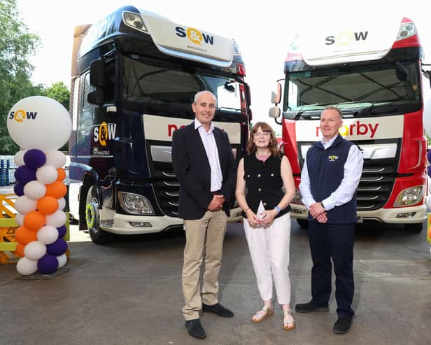 A celebration event to mark Employee Ownership Day was held at S&W Wholesale in Newry. Pictured are Anthony McVeigh, CEO S&W; Aidan O’Neill, Employee Ownership Ireland board representative; and Economy Minister Dr Caoimhe Archibald. At the event, the Minister announced a new funding package to boost employee ownership.