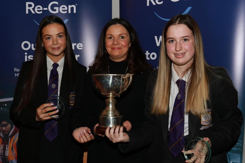 Principal's Award in memory of the late John Cull was presented by Eimear Trainor to winners Alex Morgan and Niamh Fegan. INNR4820:.