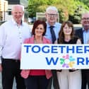 Brian Doran, Chair of Together Works Board, Edwina Flynn, President Newry Chamber, Paddy Duffy, Newry Gateway, Economy Minister Dr Caoimhe Archibald, who formally launched the initiative, Liam Devine, CEO Clanrye Group, Liz Kimmins MLA, Board member Together Works and Lee Campbell, CEO SRC.