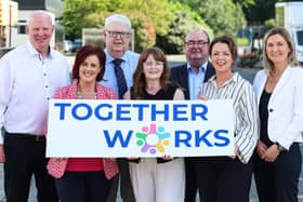 Brian Doran, Chair of Together Works Board, Edwina Flynn, President Newry Chamber, Paddy Duffy, Newry Gateway, Economy Minister Dr Caoimhe Archibald, who formally launched the initiative, Liam Devine, CEO Clanrye Group, Liz Kimmins MLA, Board member Together Works and Lee Campbell, CEO SRC.