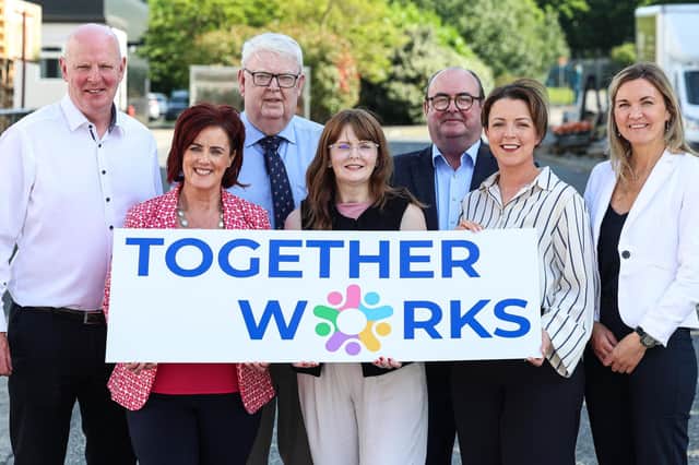 Brian Doran, Chair of Together Works Board, Edwina Flynn, President Newry Chamber, Paddy Duffy, Newry Gateway, Economy Minister Dr Caoimhe Archibald, who formally launched the initiative, Liam Devine, CEO Clanrye Group, Liz Kimmins MLA, Board member Together Works and Lee Campbell, CEO SRC.