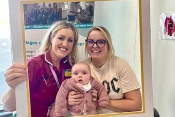 Volunteer Caoimhe from Crossmaglen, and baby Níadh and Michelle O’Hagan, Trust Maternity Infant Feeding Lead.