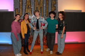 Pritti, Ray, Jamie, Dee and Margaret on stage in Bosco Drama's production of 'Everyone's talking about Jamie' held in the Abbey Assembly Hall due to Town Hall being closed after flooding. INNR4738