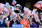 Clodagh McCambridge lifts the LIDL LGFA National Football League Division 1 title at Croke Park last April.