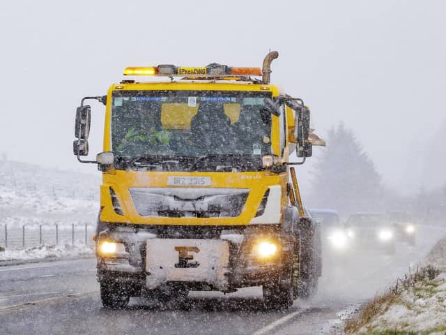 A gritter on the Glenshane Pass in the Sperrin Mountains of County Londonderry.
