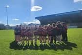 Down Ladies team talk after they beat Tyrone 1-12 to 2-10 in the Ulster Intermediate Semi-final in Dungannon.