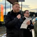 Cllr Cathal King speaking at a recent Palestinian support rally.