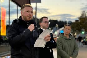 Cllr Cathal King speaking at a recent Palestinian support rally.