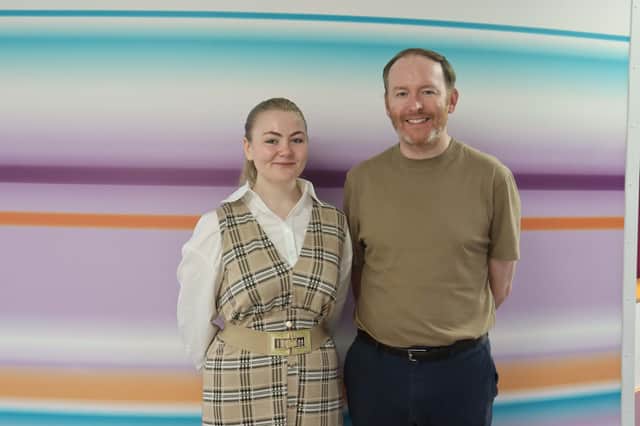 Delta Van Heerden, an Applied Science student at Southern Regional College, preparing for lift-off as she gets ready to represent Northern Ireland at Space School USA. She is pictured with her lecturer, Mark Kennedy.