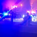The scene overnight as the blaze took hold at industrial premises on the Cloghanramer Road. (Pic: Tiddly Town)
