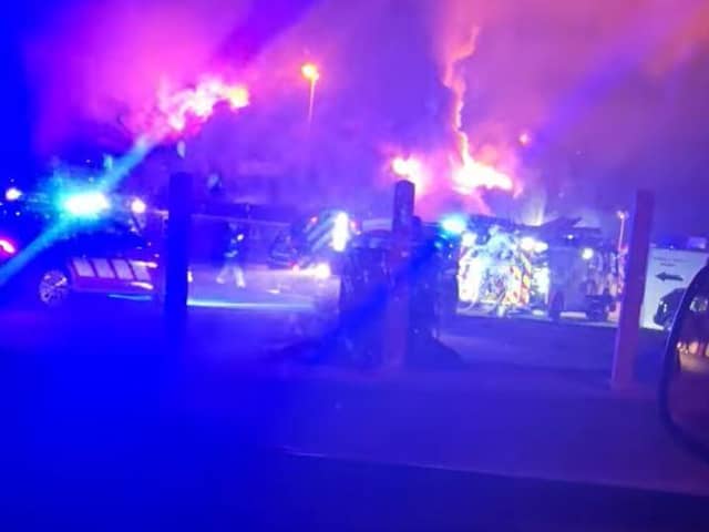 The scene overnight as the blaze took hold at industrial premises on the Cloghanramer Road. (Pic: Tiddly Town)