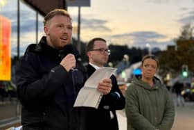 Cllr Cathal King speaking at a recent Palestinian support rally.