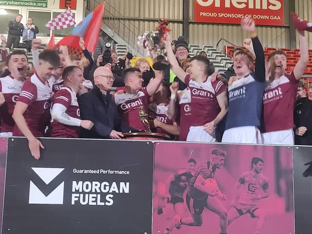 Drumgath celebrate winning the Parador Lodge Down Intermediate Championship title at Pairc Esler on Saturday.