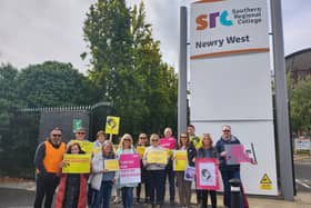 Lecturers on the picket line At Newry SRC West Campus during last week's strike for fair pay and conditions,