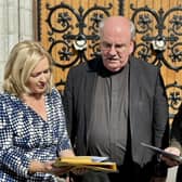 Caption: Canon Francis Brown, ADM of Newry Cathedral Parish with Kathleen O'Hare, Vice Chair of the Parish Pastoral Council and Glenn Ryan, member of the Pastoral Council and Deputy Grand Knight of the Knights of St Columbanus.