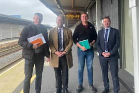 SDLP MLA Justin McNulty and Cllr Killian Feehan with Translink representatives.