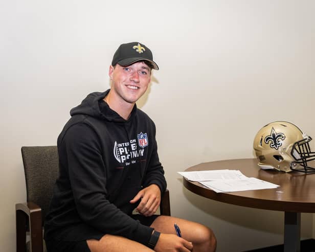 NFL hopeful Charlie Smyth puts on a strong showing at the NFL Combine in Indianapolis, converting all but four of his 16 field goal attempts in front of scouts of all 32 teams.  This leads to him signing a contract with professional NFL team The New Orleans Saints.