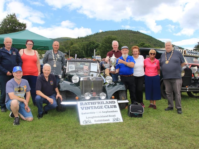 Brian McConnell Winner of the Car of the Show at Kilbroney Vintage Show on Saturday. Brian is pictured with members of Rathfriland Vinctage Club and Thomas Braham President Newry Lions, Gareth Fitzpgerald Chairperson Kilbroney Show Committee and Chairperson Newry, Mourne and Down Council, Councillor Glyn Hanna. INNR2535