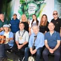 Chairperson Newry, Mourne and Down Council, Councillor Philip Campbell at the Official Opening of the Fiddlers Green Festival back row l-r Ben Sands, Steve Turnbull, Anne Sands, Catherine McGrath, Sorcha Keane, Danny McGreevy, John Tinnelly, front row l-r Colum Sands, Council Chairperson Councillor Philip Campbell, Tommy Sands Festival President and Gabriel Bradley Festival Chairperson. INNR2915