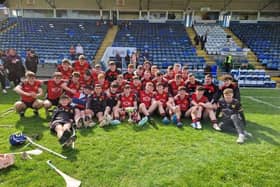 Down U20 hurlers celebrate with the All-Ireland B title. Pic: Down GAA