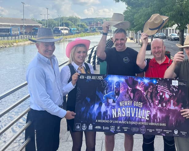 Pictured at the launch of the ‘Newry Goes Nashville’ Country Music weekend, taking place across the city from Friday 4th to Sunday 6th July is: Eamonn Connolly, Newry BID Manager, Tiarna Mullen, Canal Court Hotel, Ros McArdle, Nan Rices, Andrew Connolly (McSwiggan's) and Gary Meehan, The Phoenix.