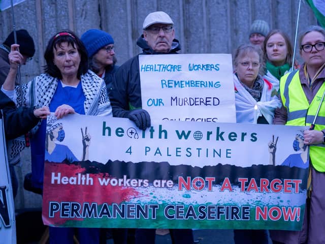 Participants in the rally at Daisy Hill in support for the Palestinian people.