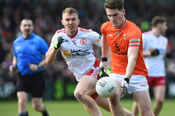 Jarlath Óg Burns in action against Tyrone during the Ulster Championship.