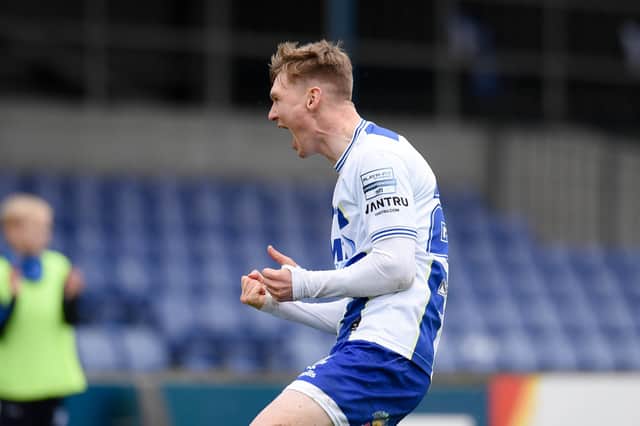 Newry City's Ryan McNickle celebrates scoring a goal. Pic: Brendan Monaghan